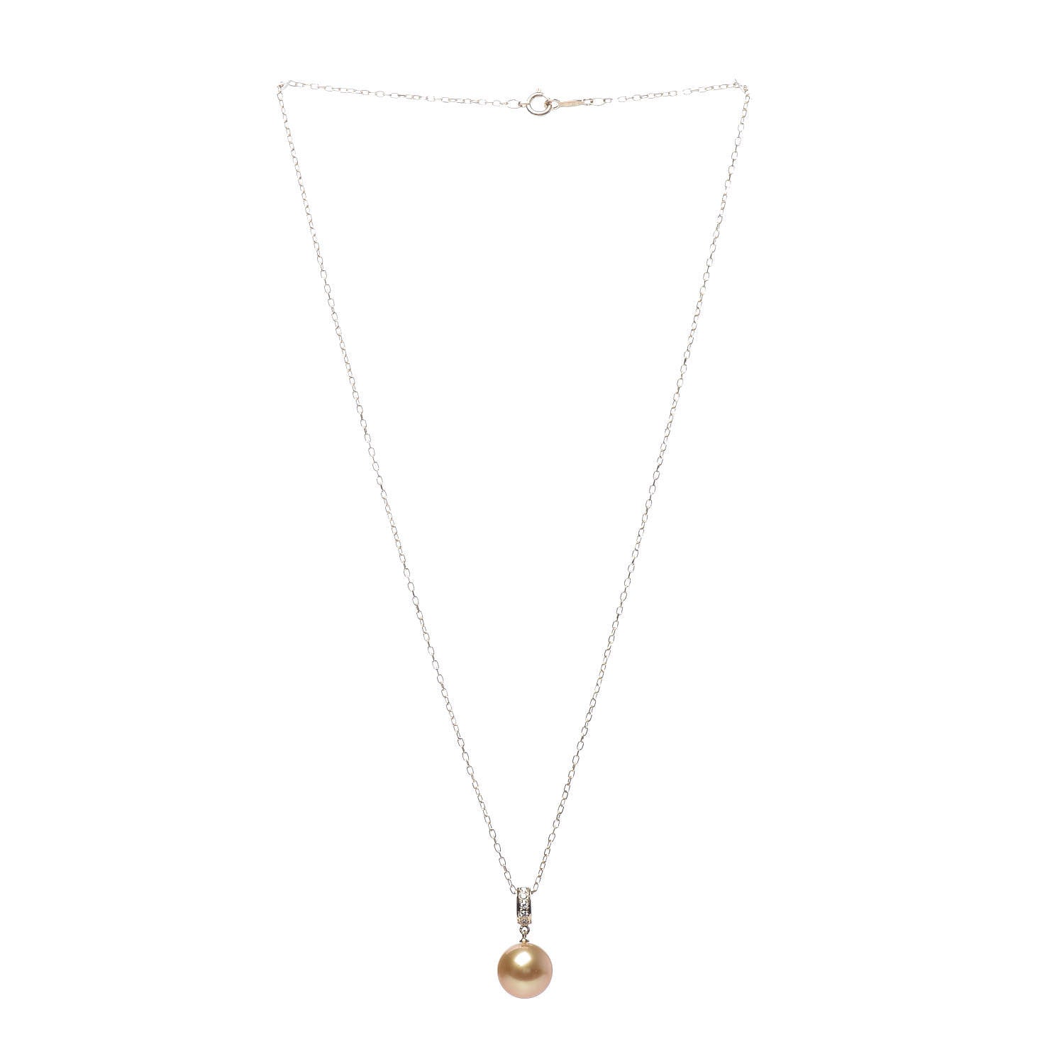 Mikimoto 18K Yellow Gold Diamond Golden South Sea Pearl 10mm Pendant Necklace 3 of 6