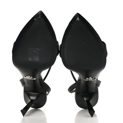 Prada Calfskin Metal Triangle Logo High Heels Sandals 38.5 Black 5 of 7