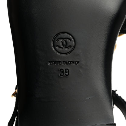 Chanel Tweed CC Turnlock Thong Sandals 39 Black 7 of 7