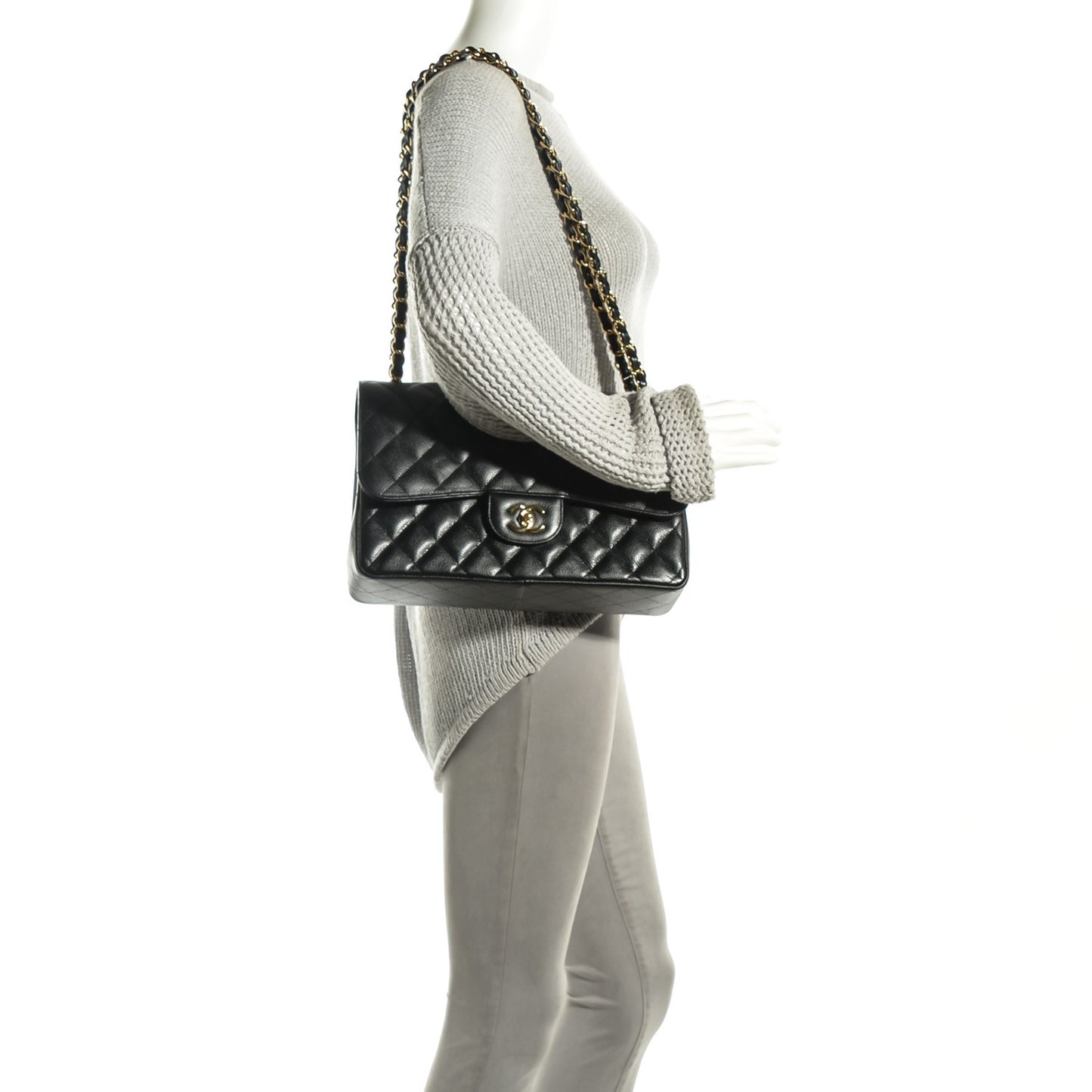 Caviar Quilted Jumbo Double Flap Black