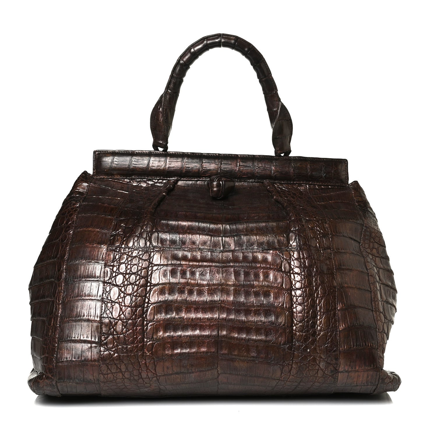 Crocodile Top Handle Satchel Brown