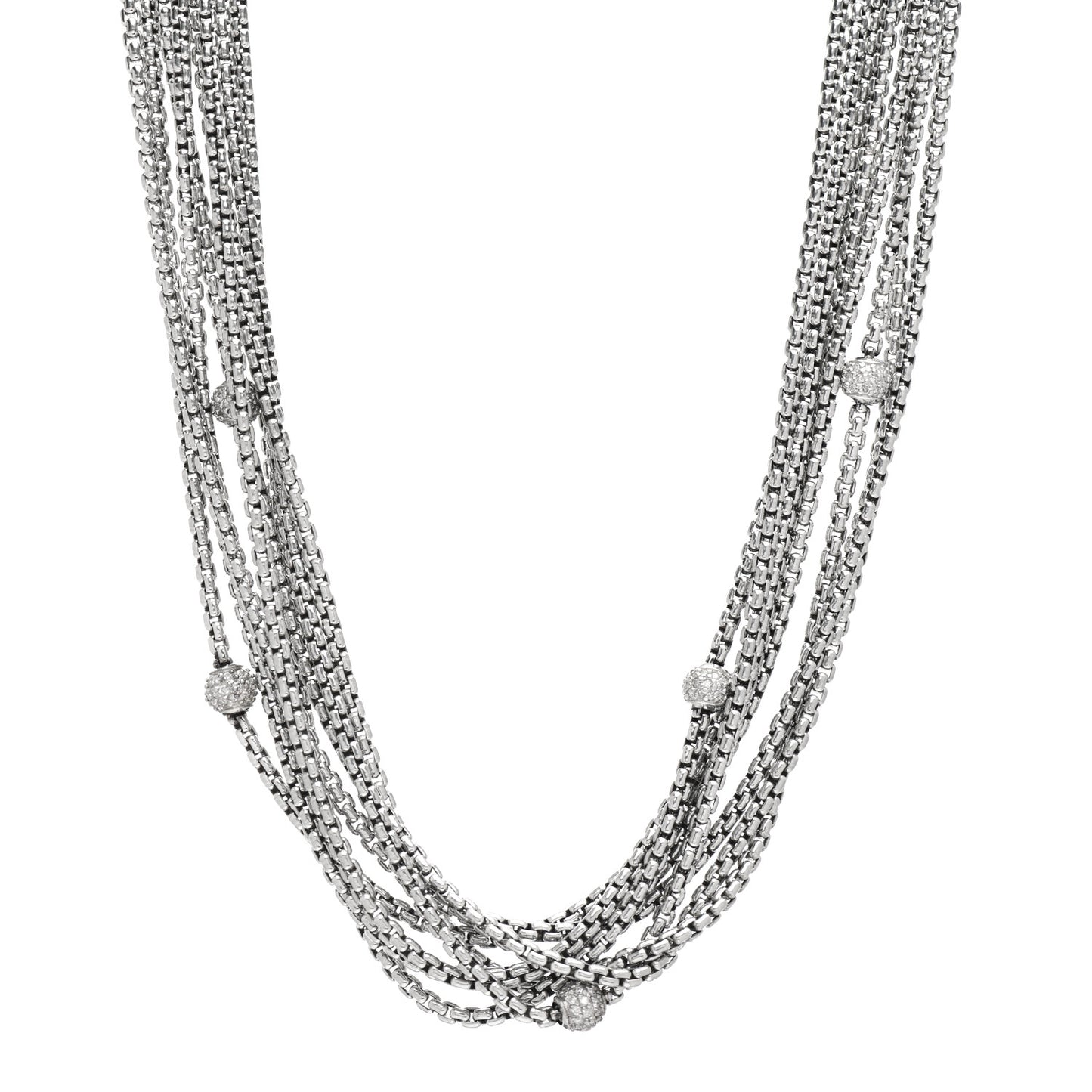 Sterling Silver 18K Yellow Gold Diamond Eight Strand Pave Station Necklace