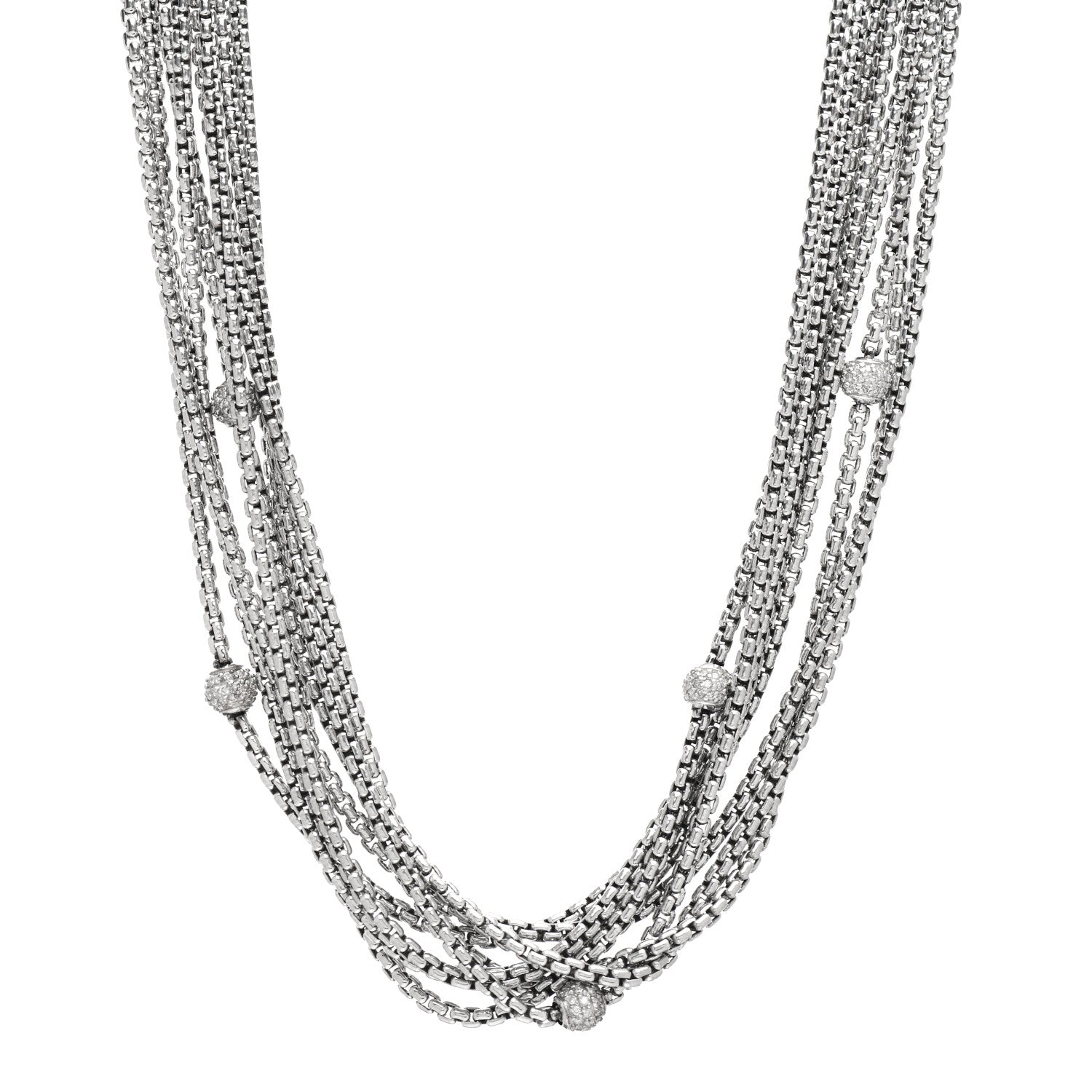 David Yurman Sterling Silver 18K Yellow Gold Diamond Eight Strand Pave Station Necklace 1 of 4