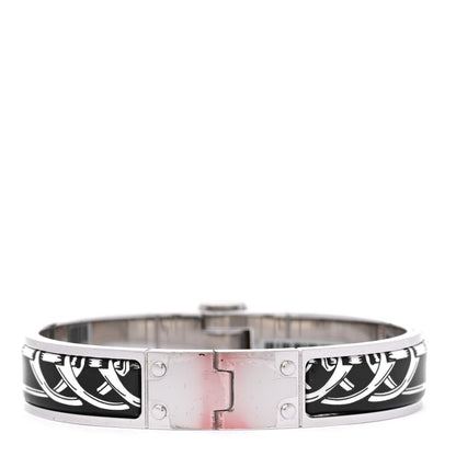 Hermes Enamel Printed Narrow Balades Equestres Positif Negatif Hinged Bracelet S Black 3 of 5