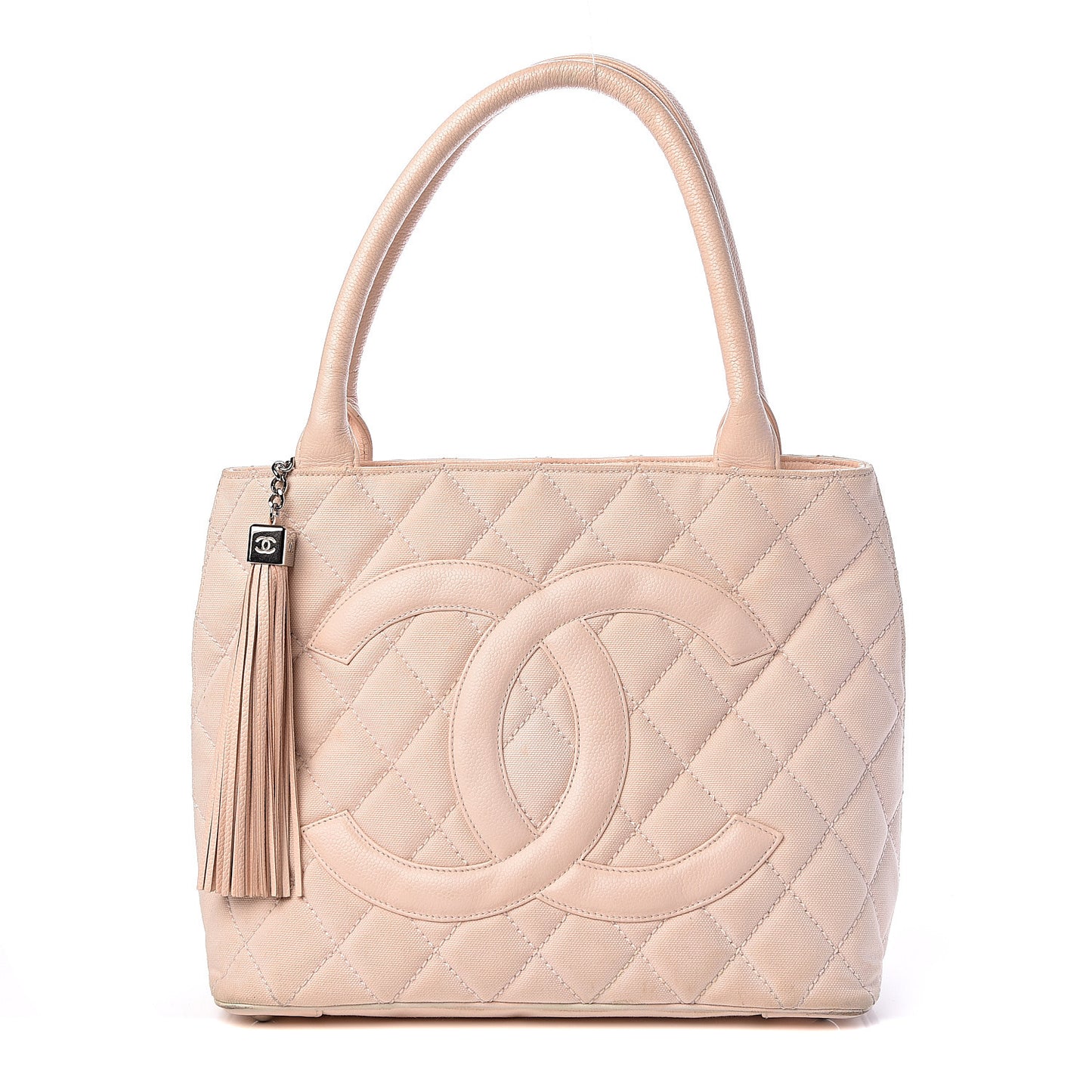 Canvas Caviar Tassel Tote Light Pink