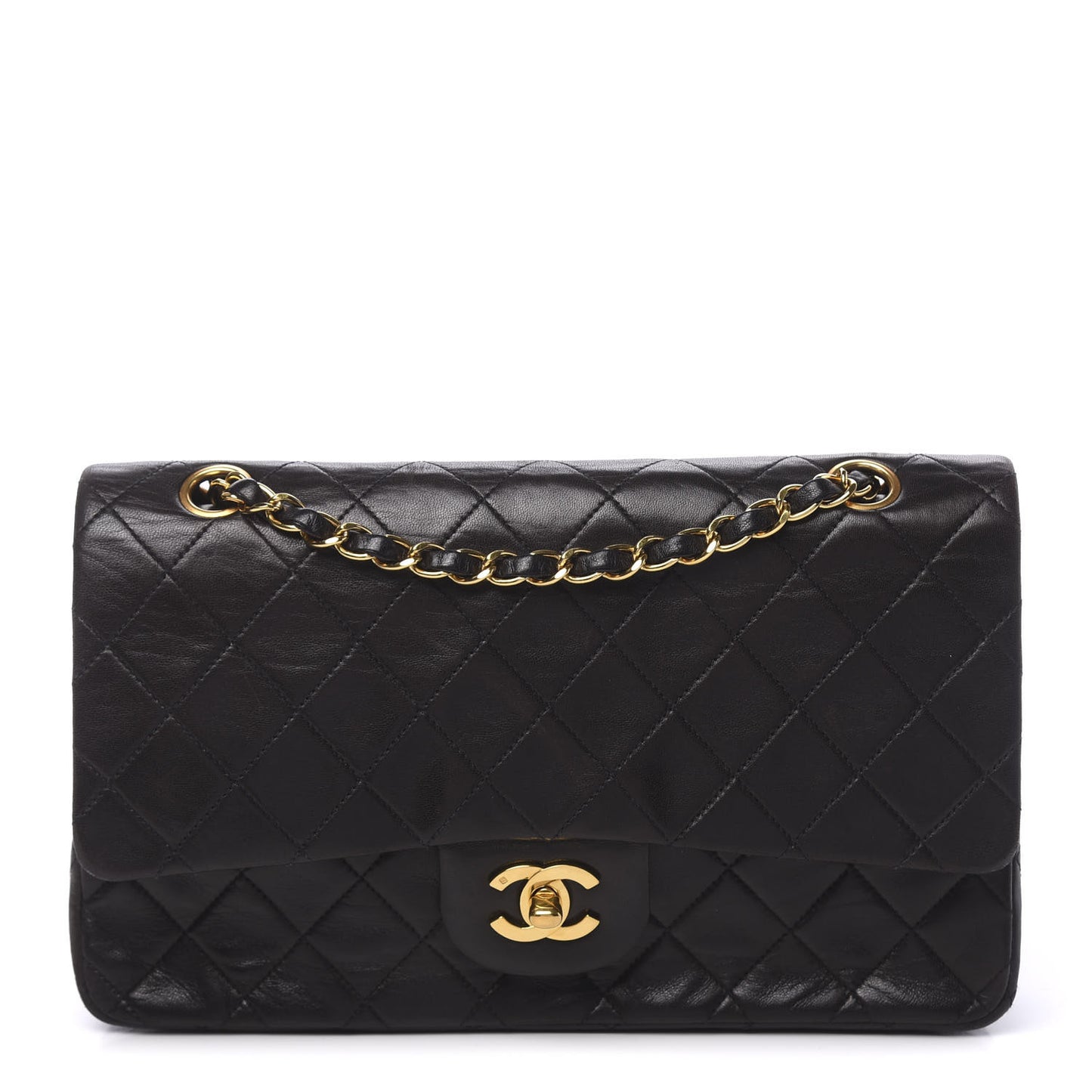 Lambskin Quilted Medium Double Flap Black
