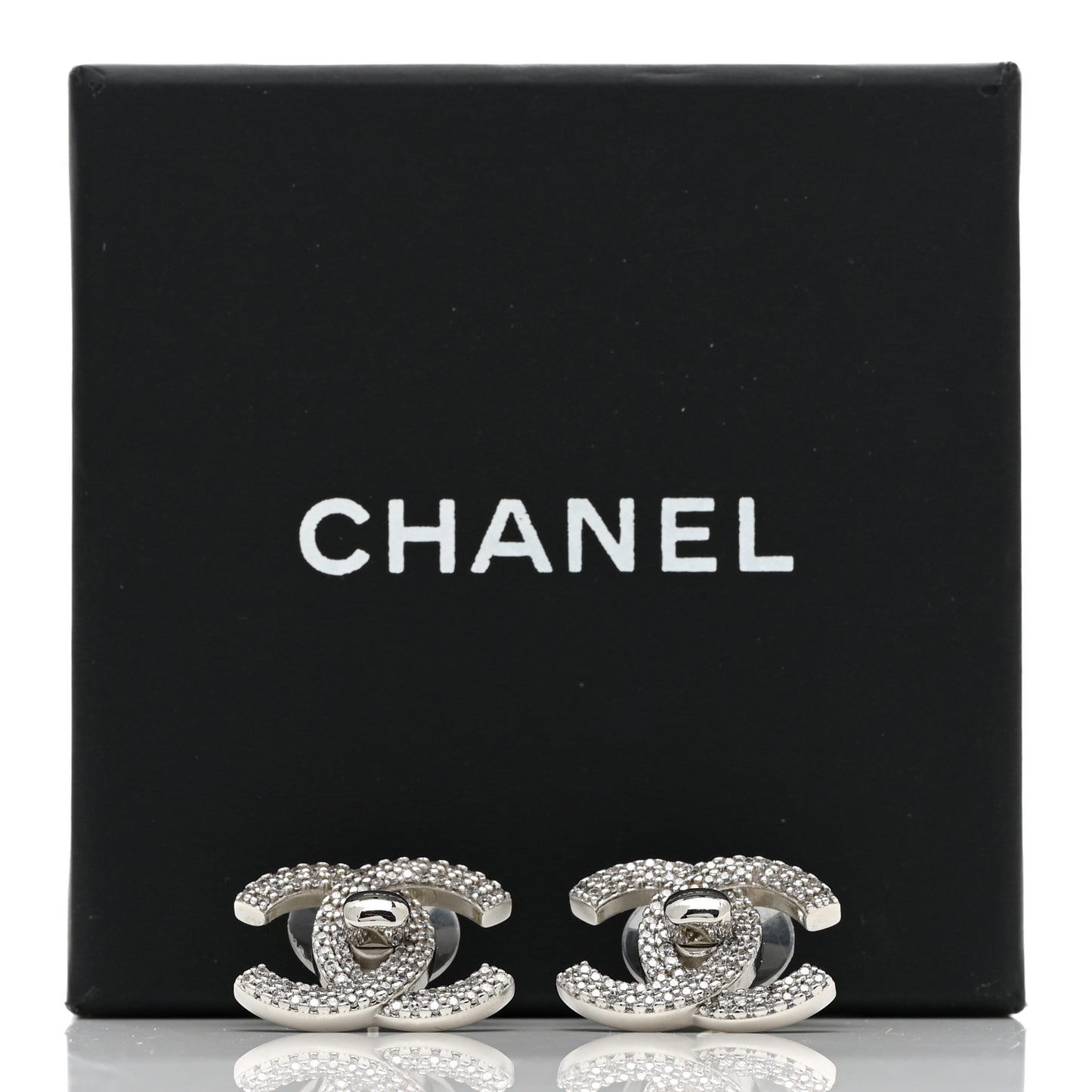 Crystal CC Turnlock Earrings Silver