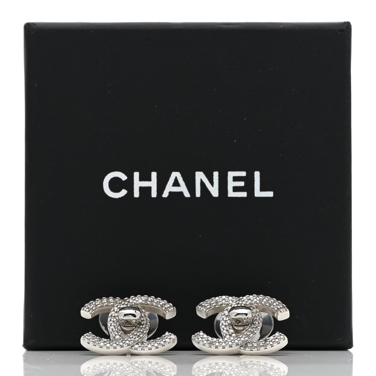 Chanel Crystal CC Turnlock Earrings Silver 5 of 5