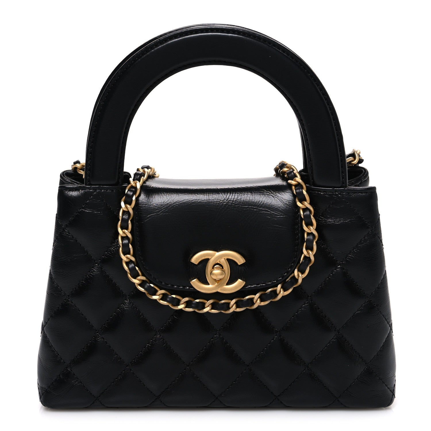 Chanel Shiny Aged Calfskin Quilted Nano Kelly Shopper Black 1 of 10