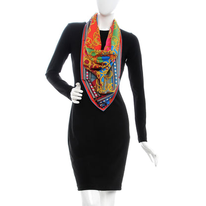 Hermes Silk Brides Et Gris Gris Scarf 90 Rose Vif Cobalt Vert 2 of 7