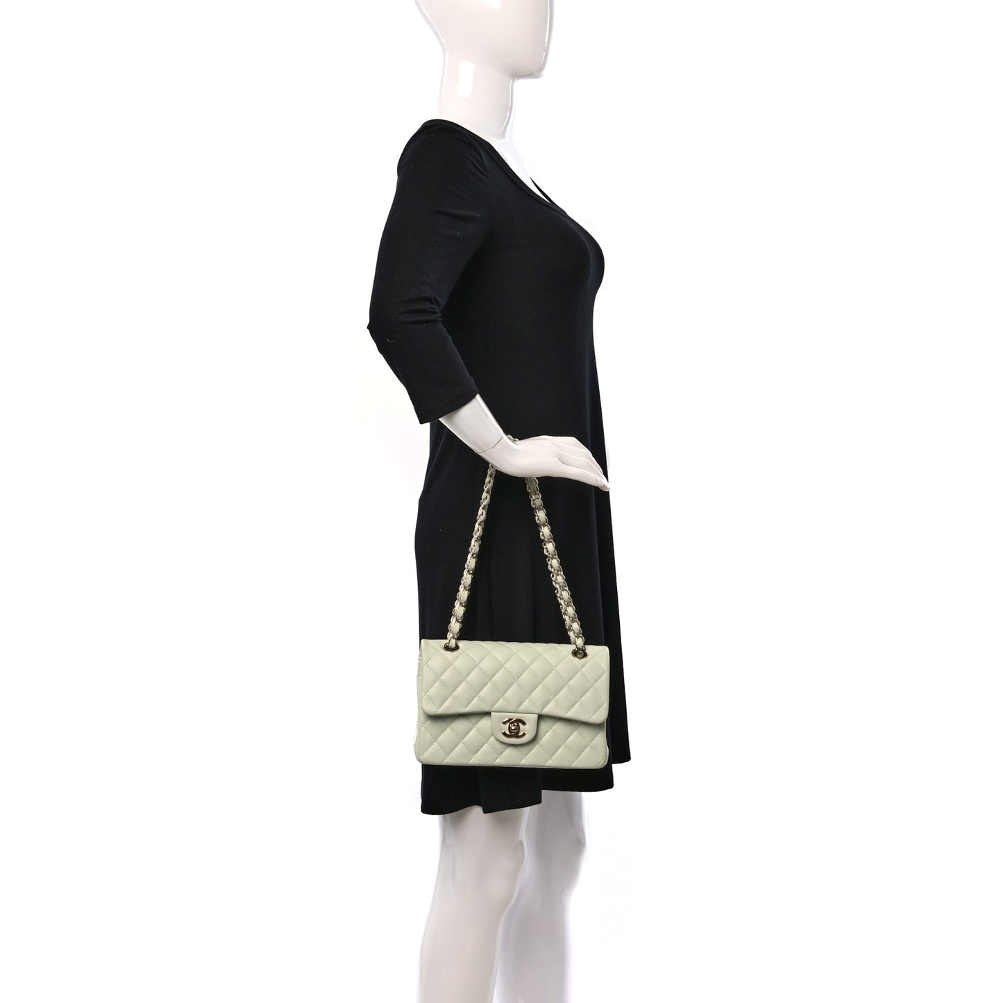 Caviar Quilted Small Double Flap Light Green