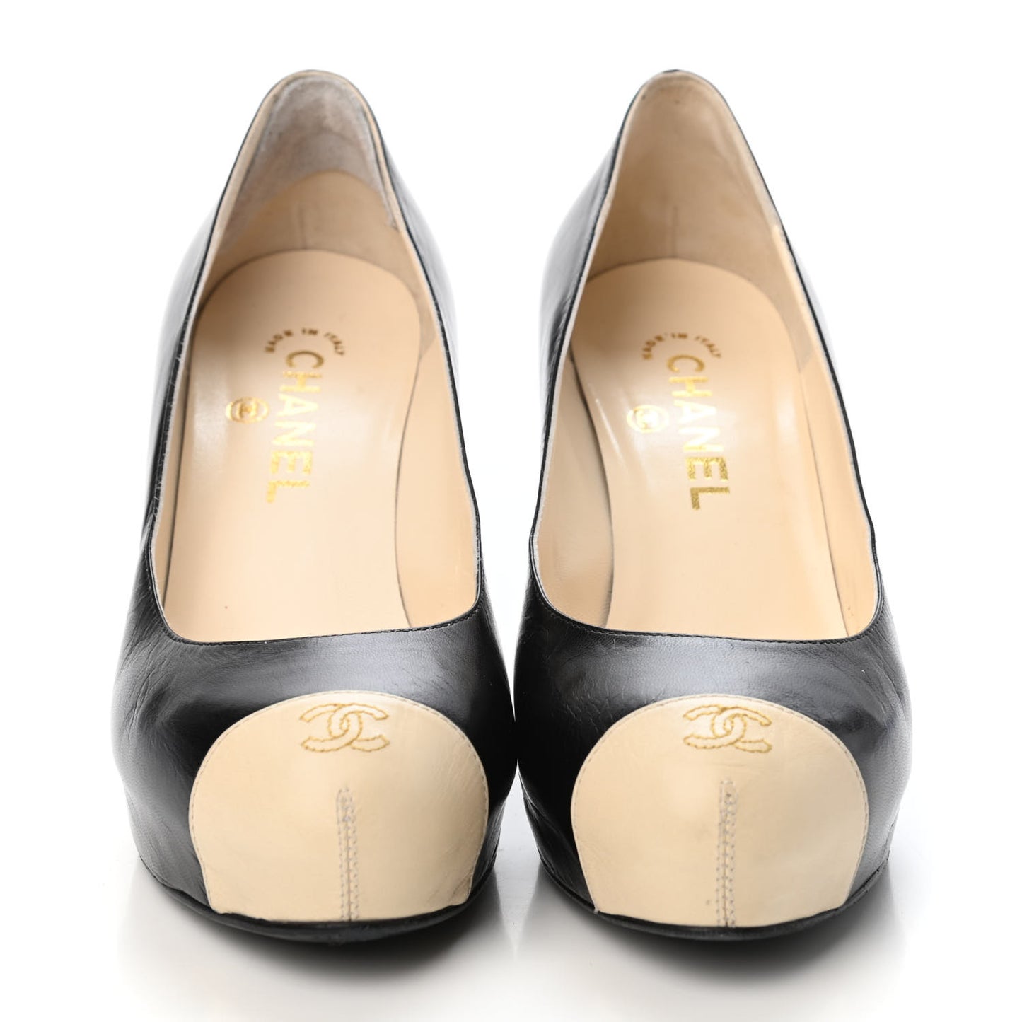 Lambskin Cap Toe CC Pumps 38.5 Black Beige