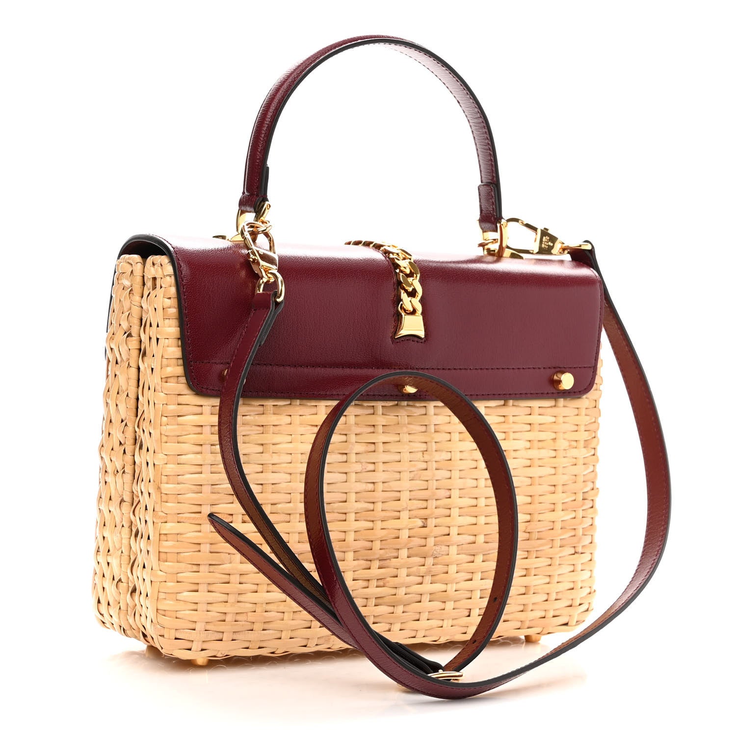Gucci Wicker Calfskin Small Sylvie Top Handle Bag Naturale Rubicund 3 of 10