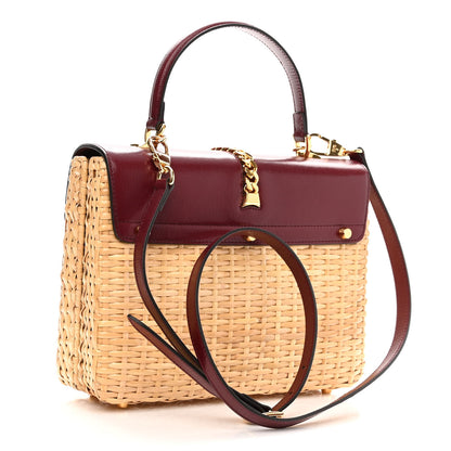 Gucci Wicker Calfskin Small Sylvie Top Handle Bag Naturale Rubicund 3 of 10