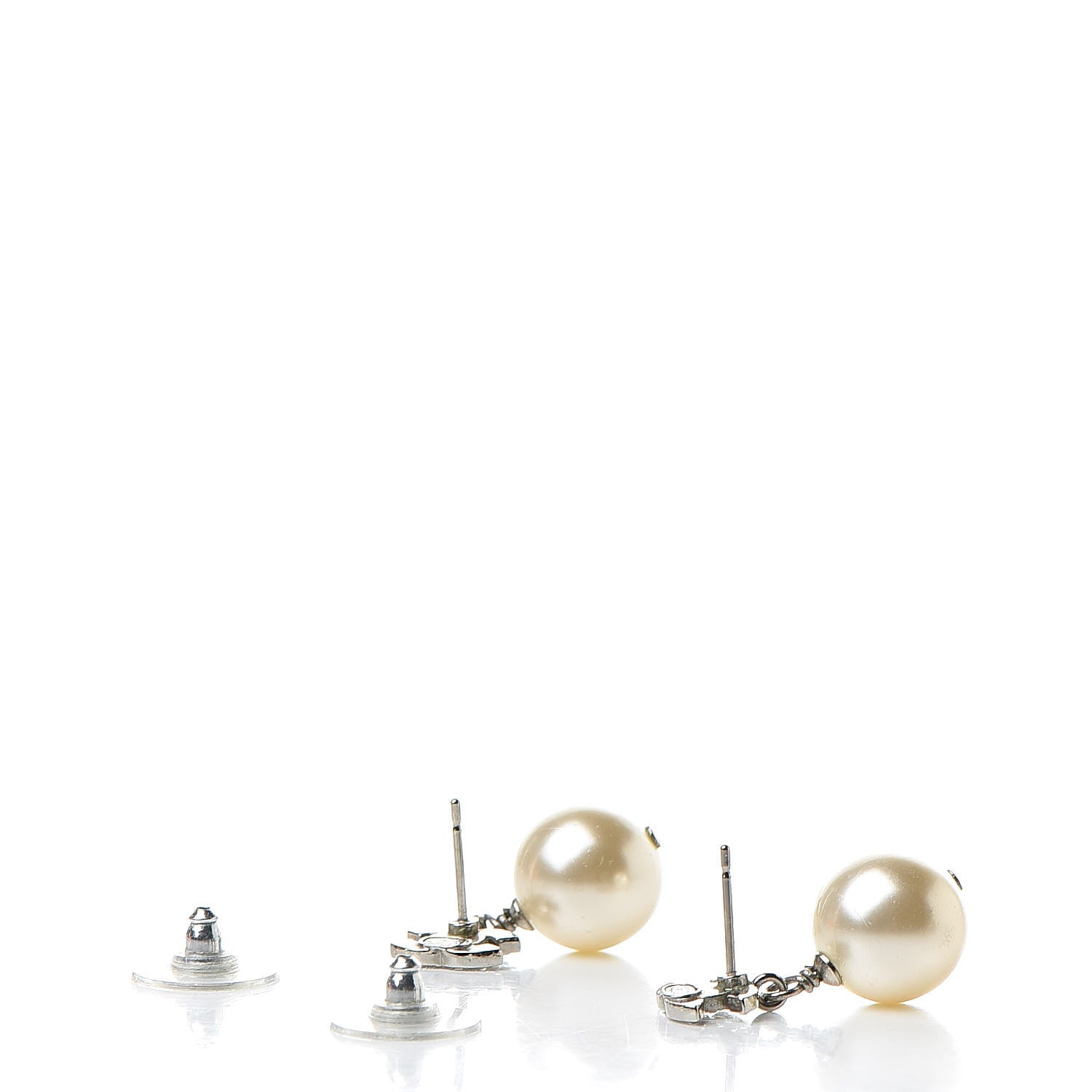 Chanel Crystal Pearl CC Drop Earrings Silver Pearly White 3 of 5