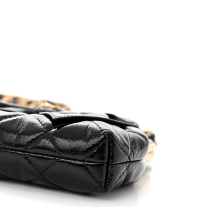 Chanel Patent Crumpled Lambskin Quilted Maxi Bow Clutch With Chain Black 10 of 11