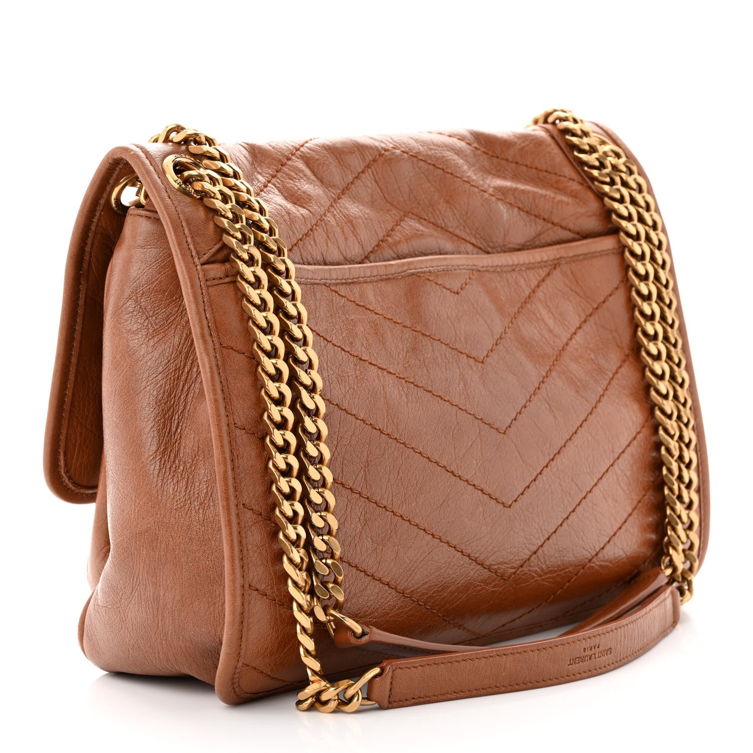 Saint Laurent Crinkled Calfskin Matelasse Monogram Medium Niki Chain Satchel Light Caramel 3 of 11