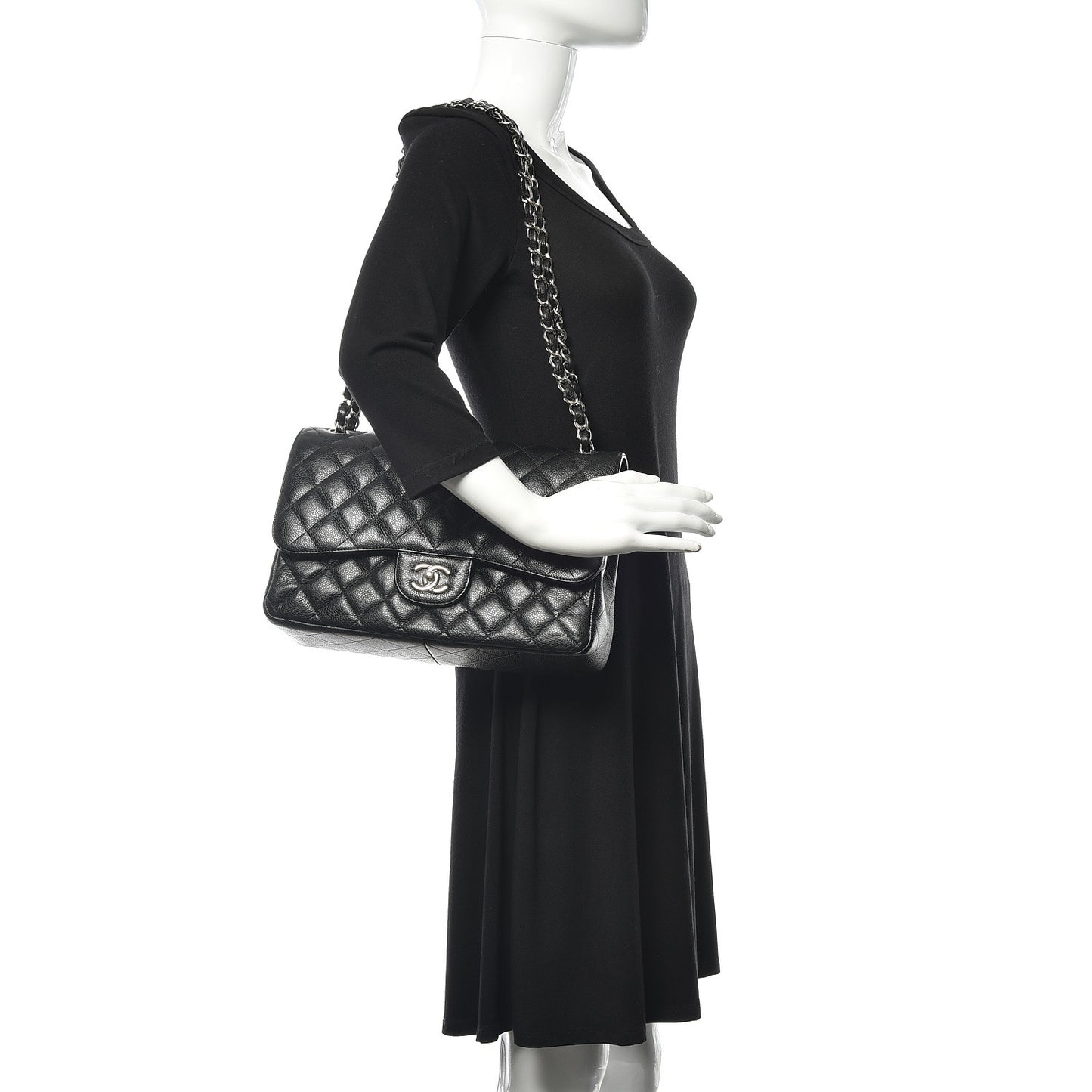 Caviar Quilted Jumbo Double Flap Black