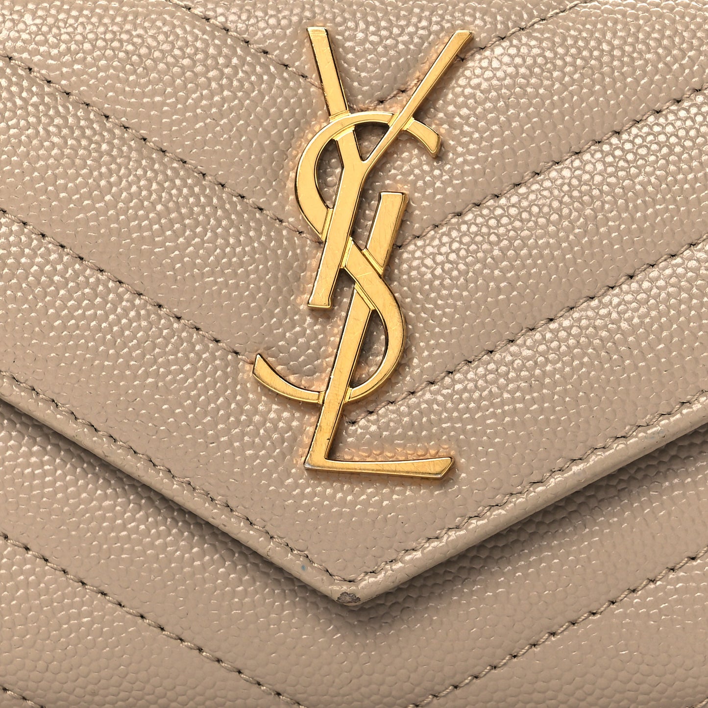 Grain De Poudre Matelasse Chevron Small Monogram Envelope Wallet Dark Beige