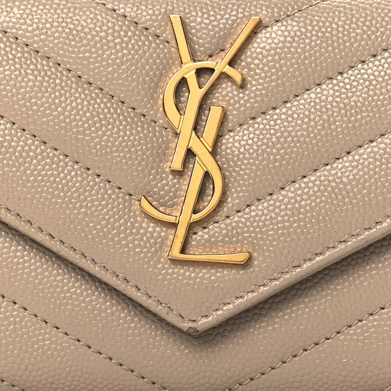 Saint Laurent Grain De Poudre Matelasse Chevron Small Monogram Envelope Wallet Dark Beige 7 of 8