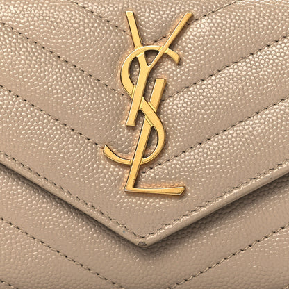 Saint Laurent Grain De Poudre Matelasse Chevron Small Monogram Envelope Wallet Dark Beige 7 of 8