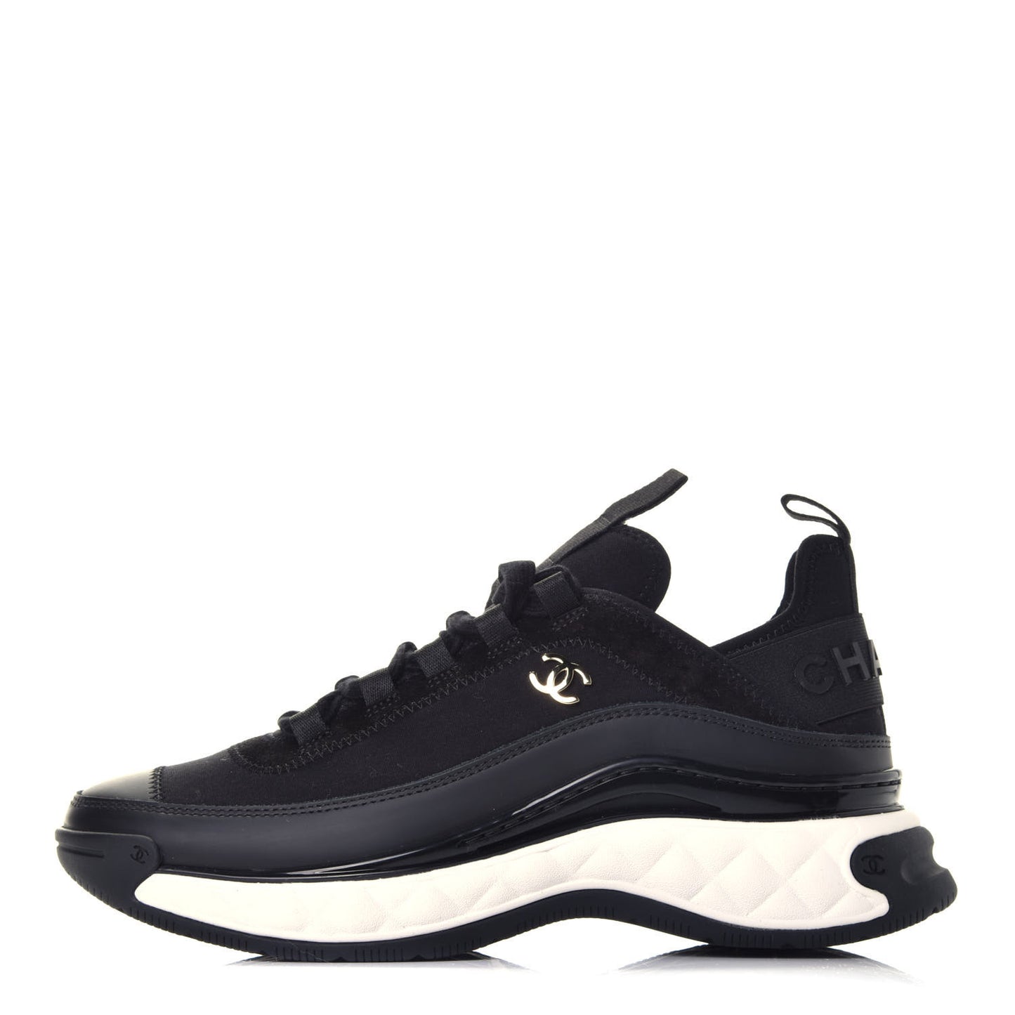 Velvet Calfskin Mixed Fibers CC Sneakers 38 Black