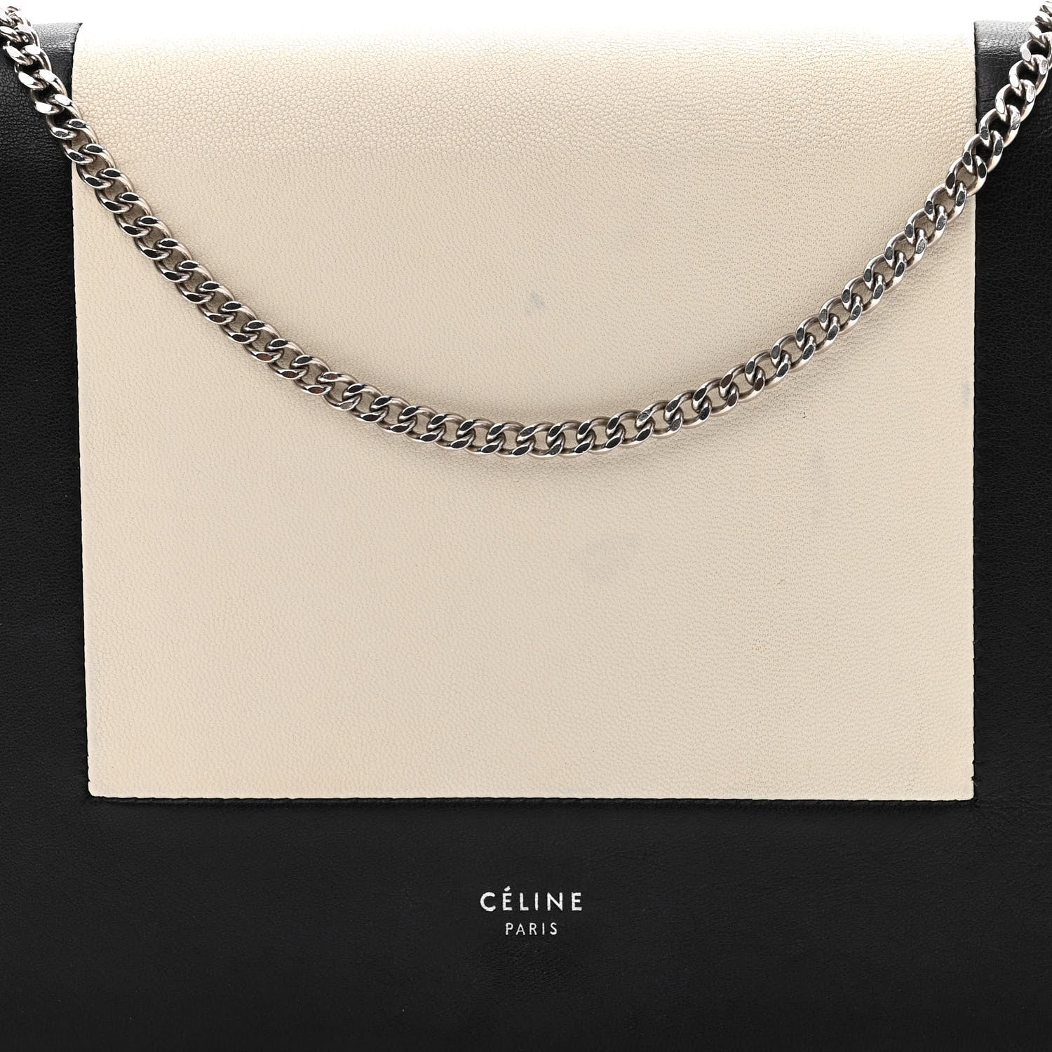 Celine Smooth Lambskin Frame Evening Chain Clutch Black White 7 of 9