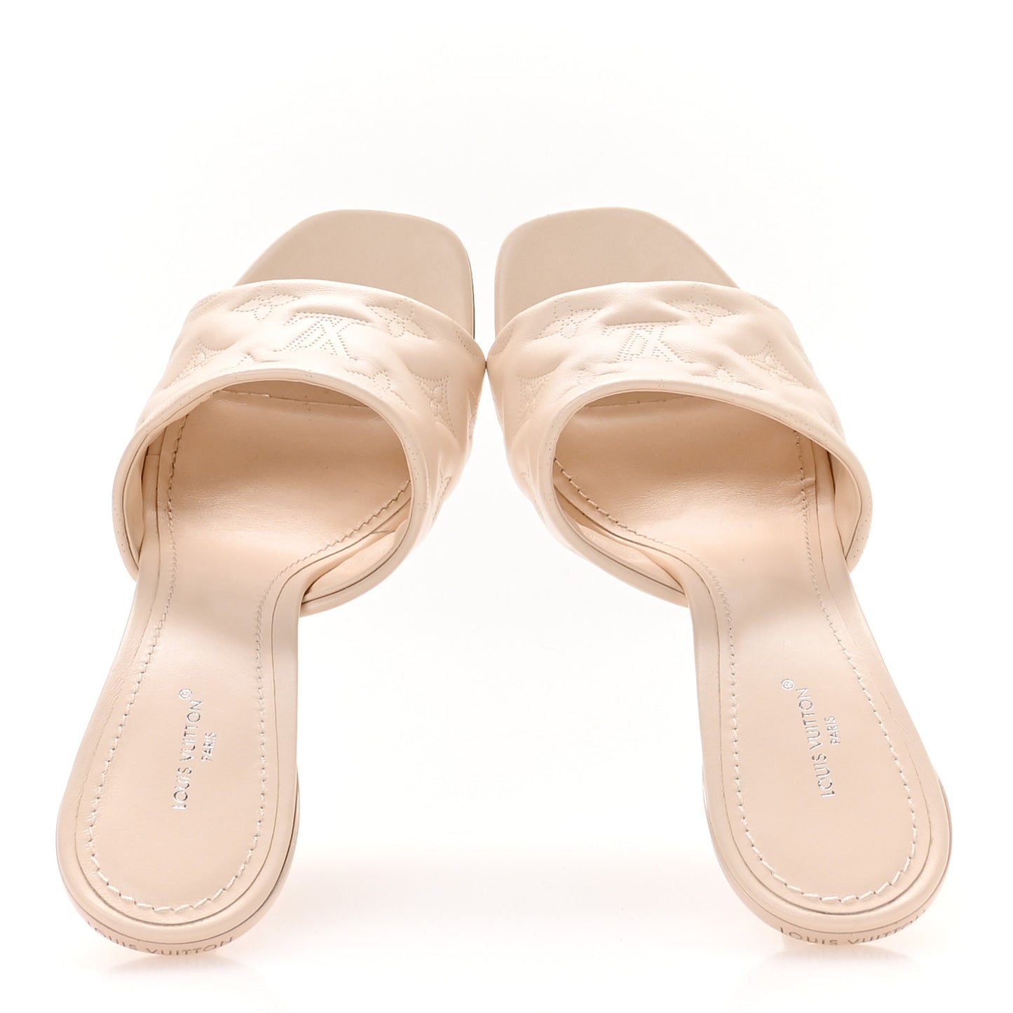 Lambskin Embossed Monogram Revival High Heel Mules 41 Beige