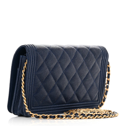 Chanel Caviar Quilted Boy Wallet On Chain WOC Navy 3 of 15