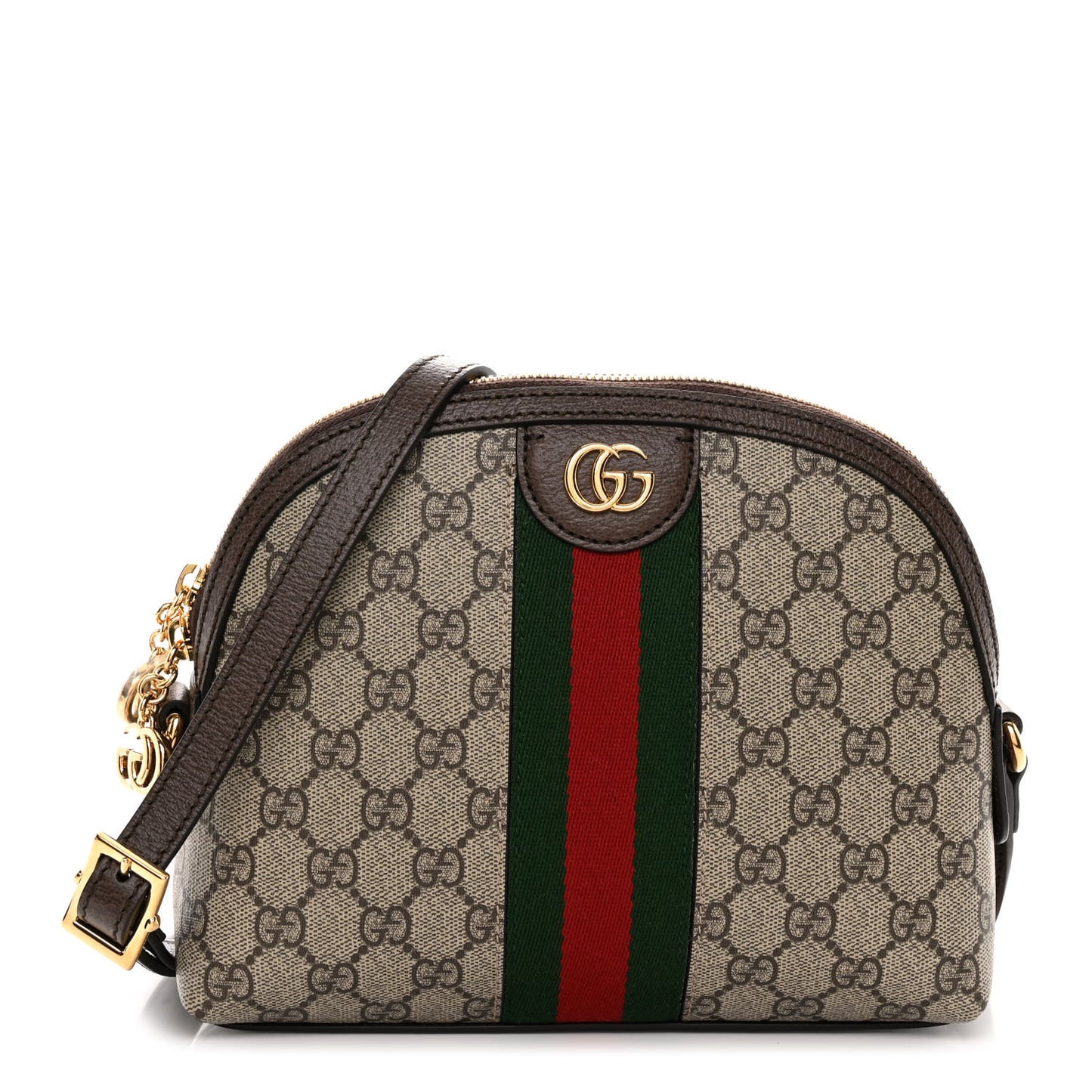 GG Supreme Monogram Textured Dollar Calfskin Web Small Ophidia Dome Shoulder Bag Beige Ebony New Acero