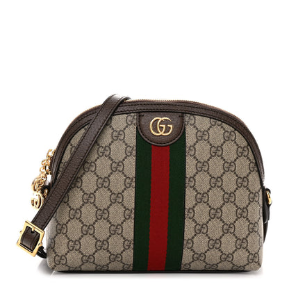 Gucci GG Supreme Monogram Textured Dollar Calfskin Web Small Ophidia Dome Shoulder Bag Beige Ebony New Acero 1 of 10