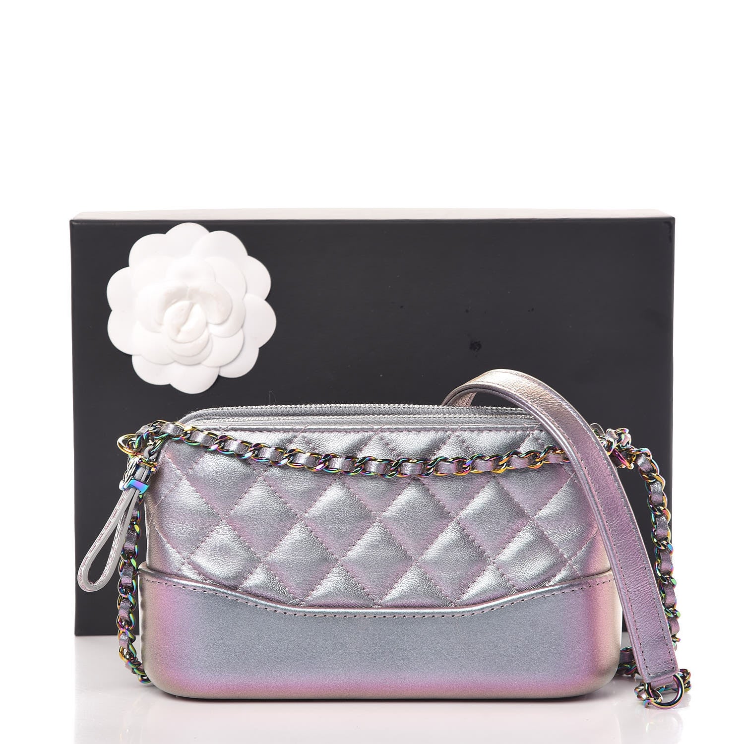 Chanel Iridescent Lambskin Calfskin Quilted Small Gabrielle Clutch With Chain Light Purple 12 of 12