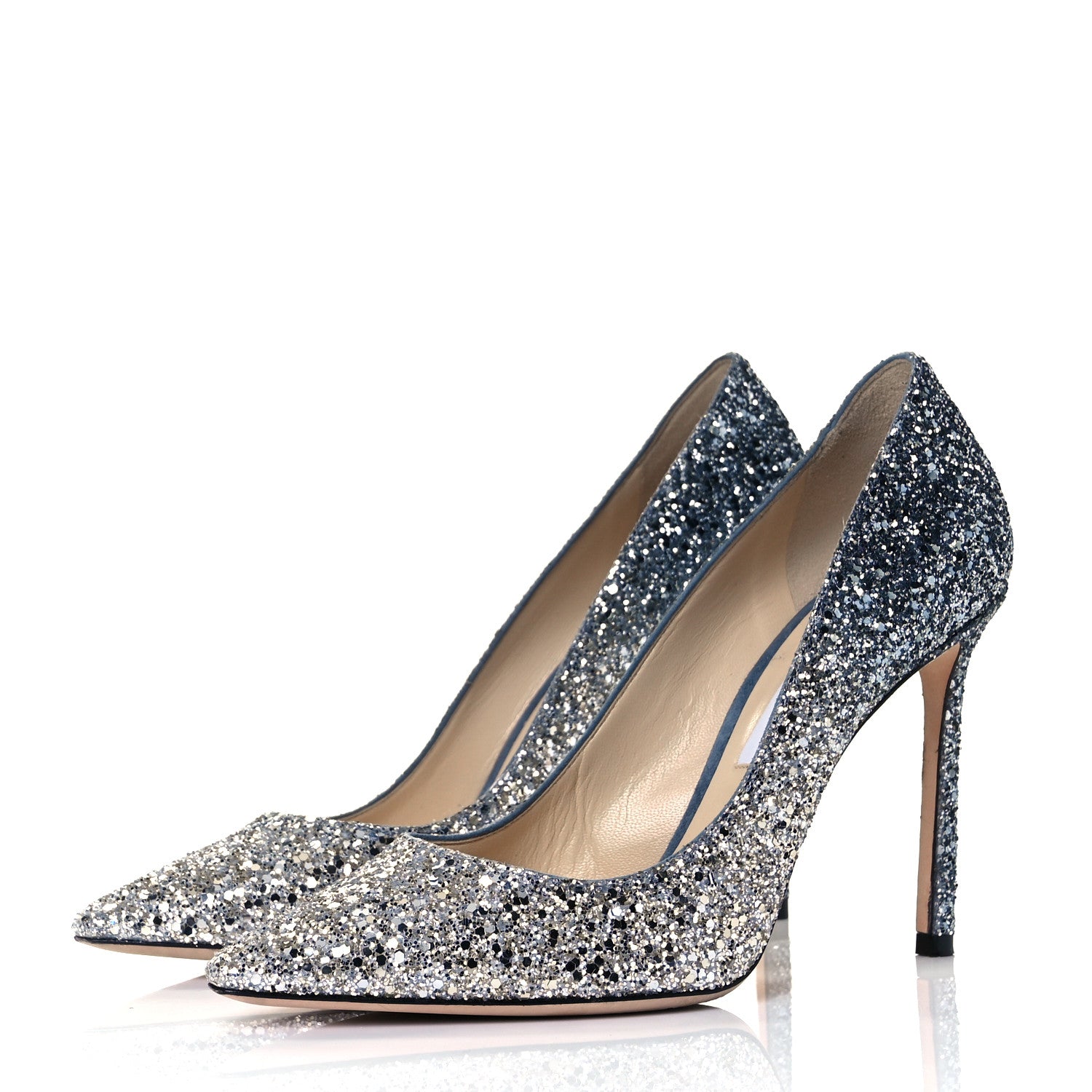 Jimmy Choo Coarse Glitter Degrade Pointy Toe Romy 100 Pumps 39.5 Silver Dusk Blue 3 of 8