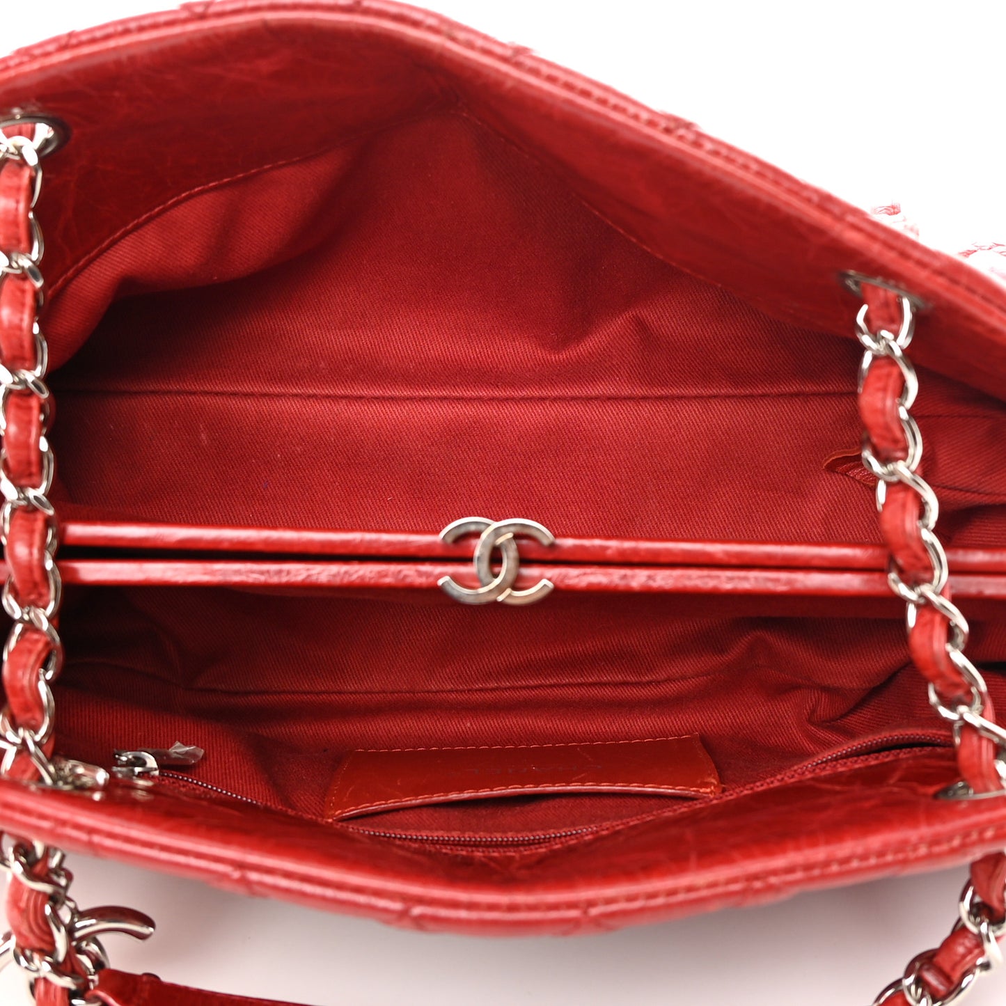 Glazed Calfskin Quilted Medium Just Mademoiselle Bowling Bag Red