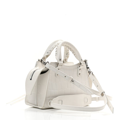 Balenciaga Semi Shiny Calfskin Crocodile Embossed Neo Classic Silver Hardware Mini City White 3 of 9