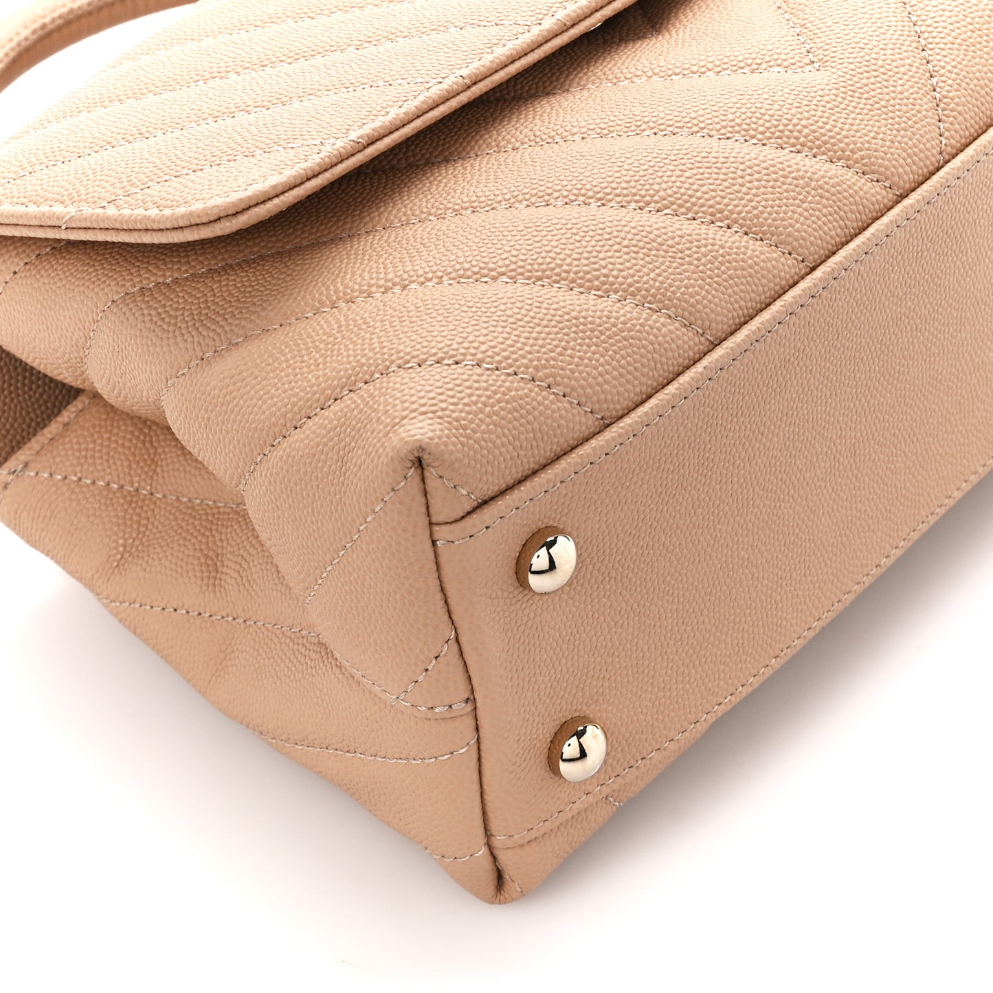 Caviar Chevron Quilted Mini Coco Handle Flap Beige
