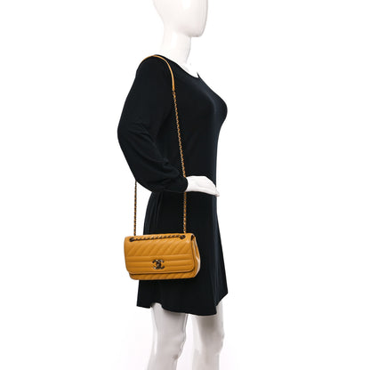 Chanel Shiny Goatskin Diagonal Quilted Small Flap Yellow 3 of 9
