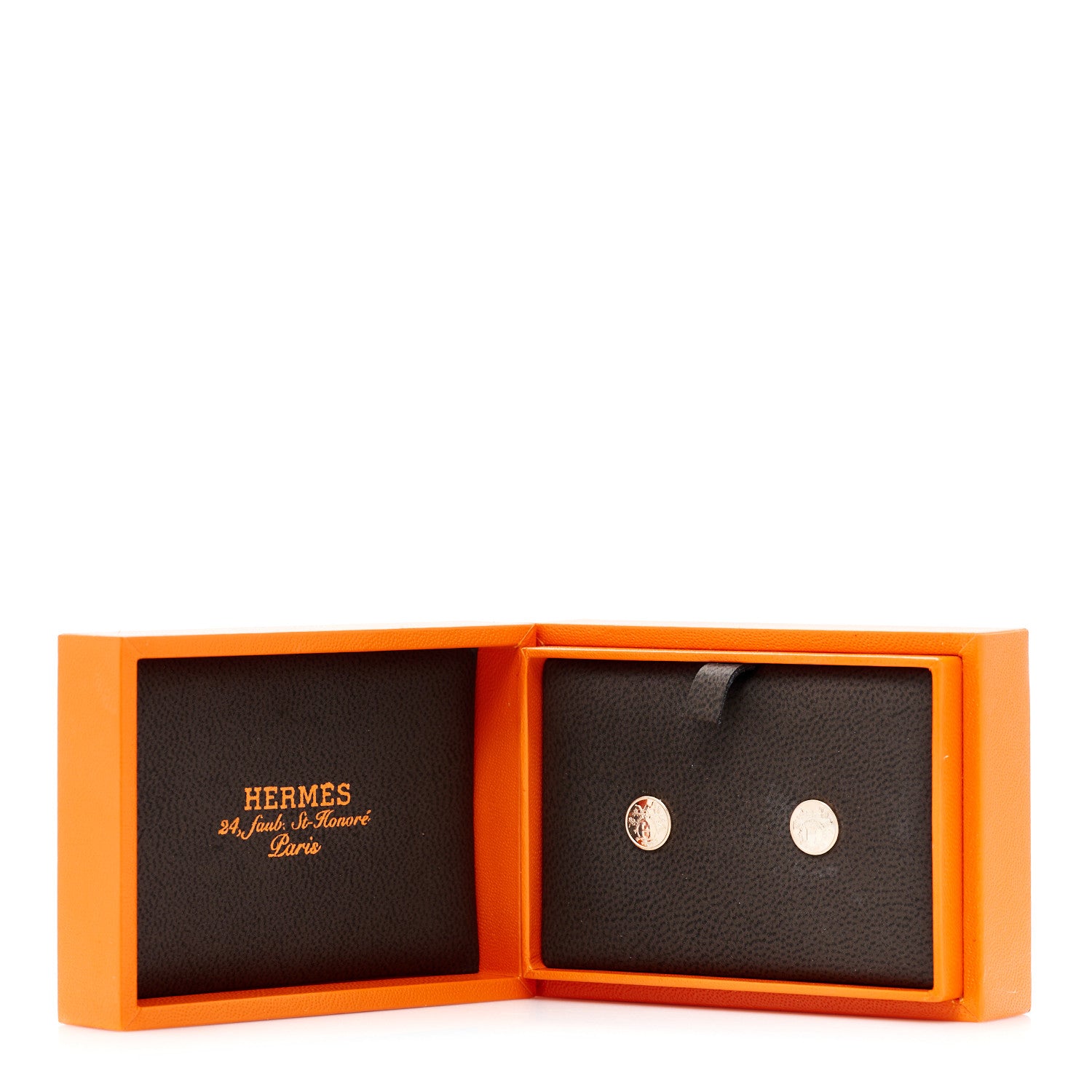 Hermes 18K Rose Gold TPM Ex-Libris Stud Earrings 5 of 5