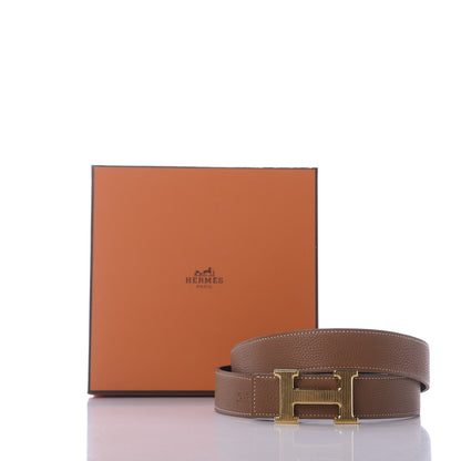 Hermes Box Togo Strie 32mm H Belt 85 Black Gold 12 of 12