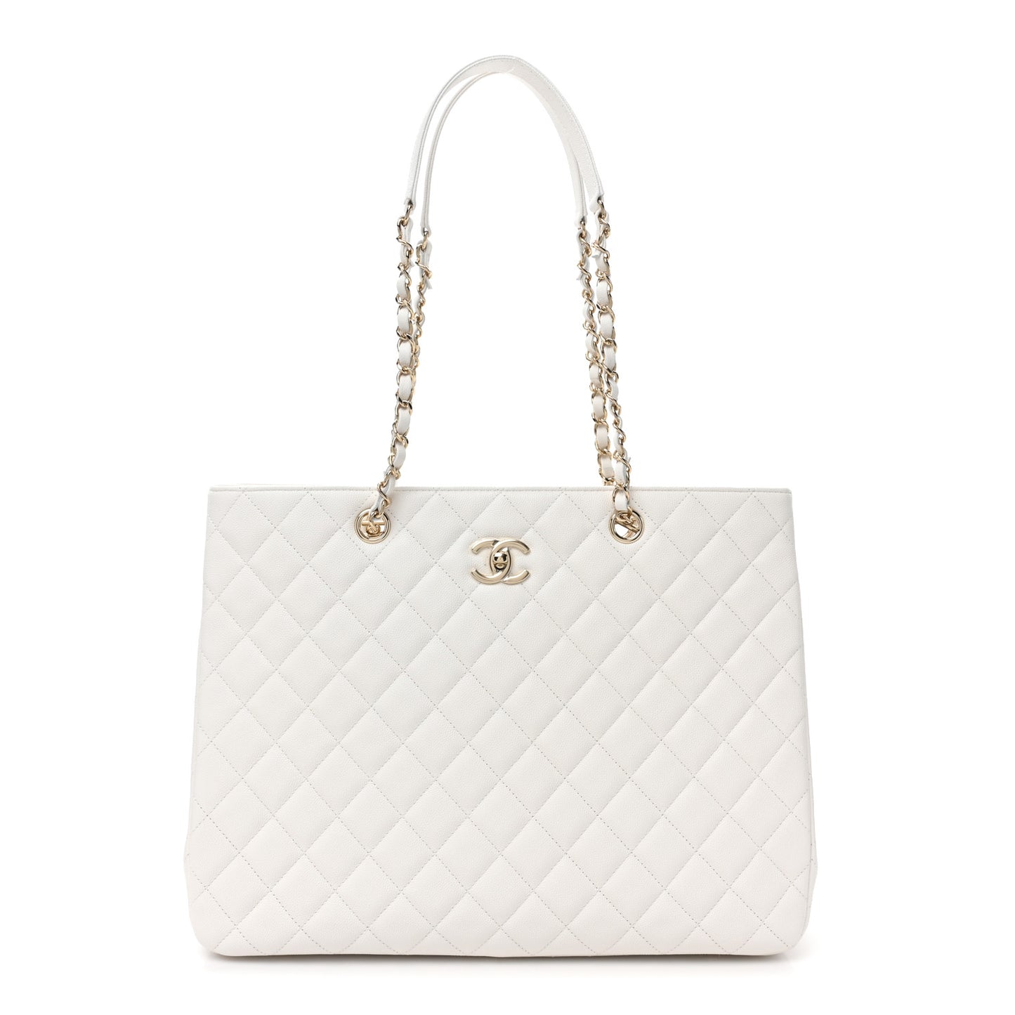 Caviar Quilted Large Classic Shopping Tote White