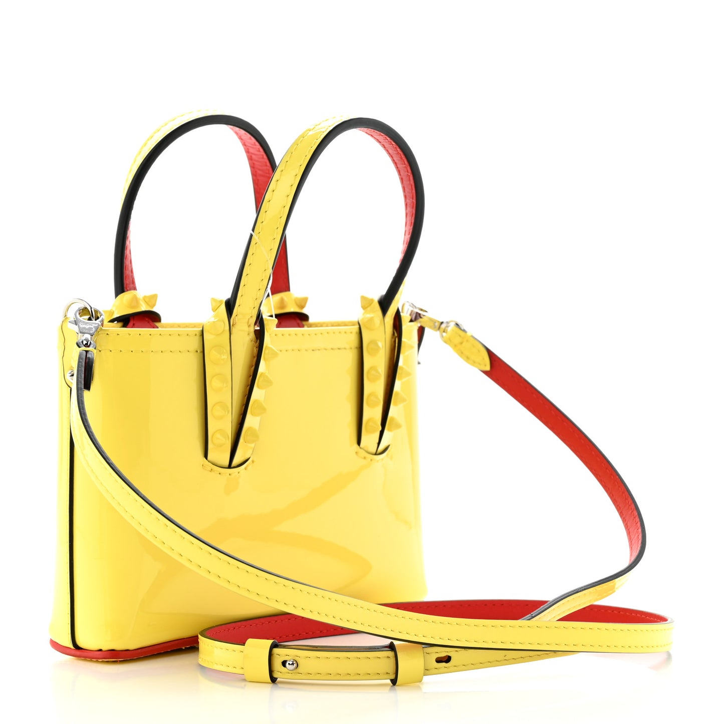 Patent Calfskin Spikes Mini East West Cabata Tote Yellow