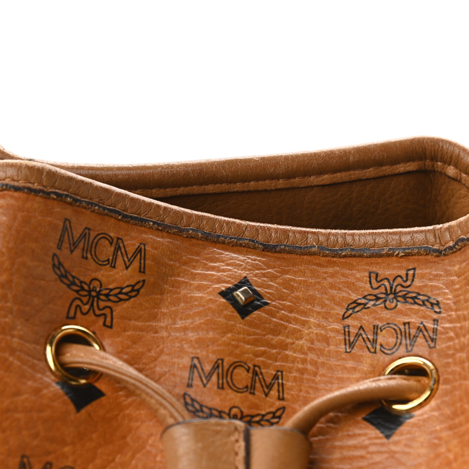 MCM Visetos Studded Medium Drawstring Shopper Cognac 15 of 21