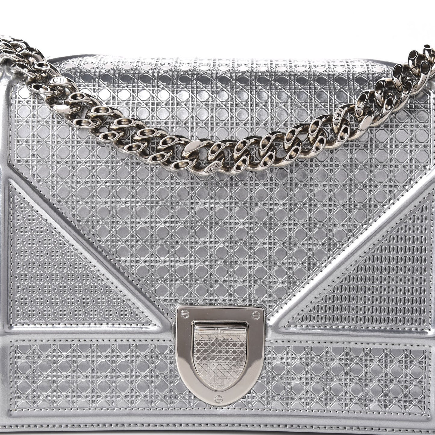Metallic Patent Micro-Cannage Medium Diorama Flap Bag Silver