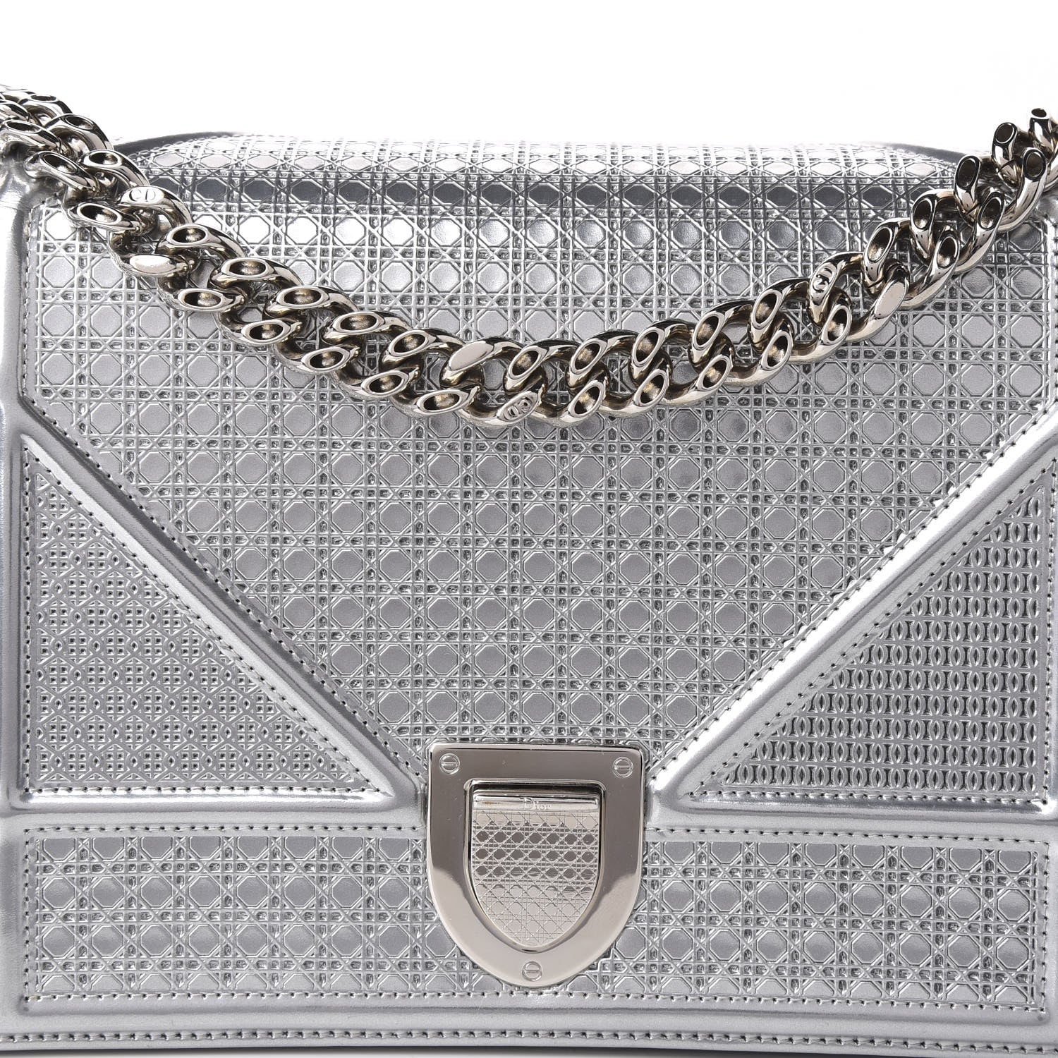 Christian Dior Metallic Patent Micro-Cannage Medium Diorama Flap Bag Silver 8 of 12