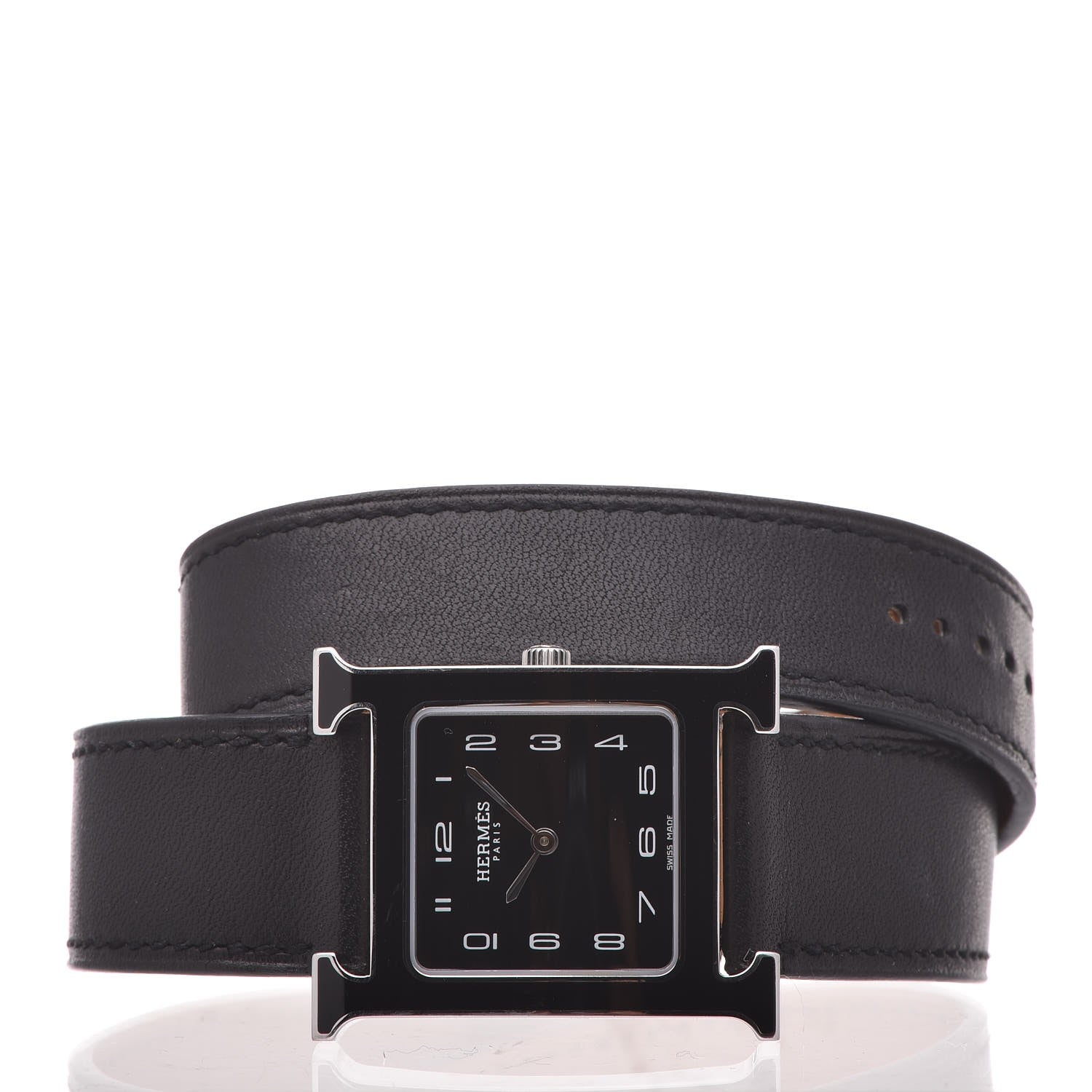 Hermes Stainless Steel Barenia Lacquer 26mm Heure H Hour Double Tour Quartz Watch Noir 9 of 13
