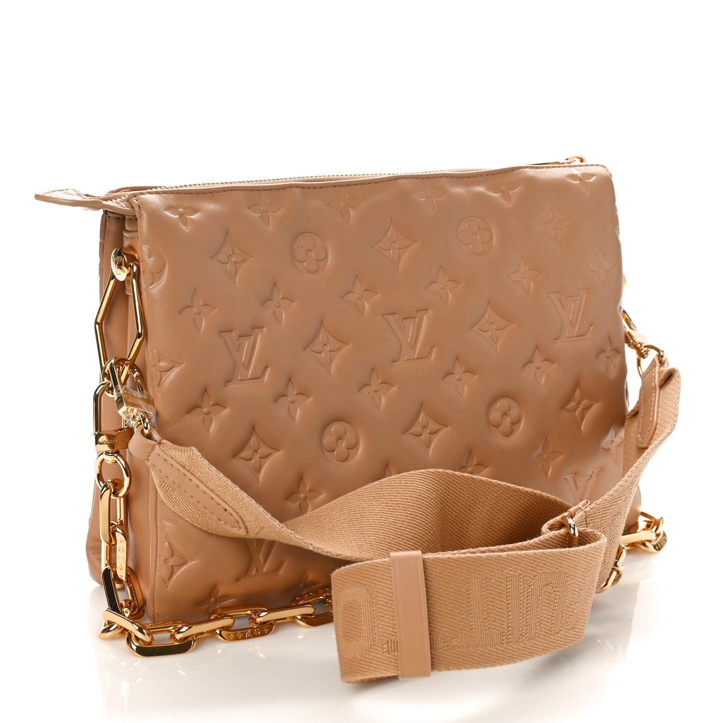Lambskin Embossed Monogram Coussin PM Camel
