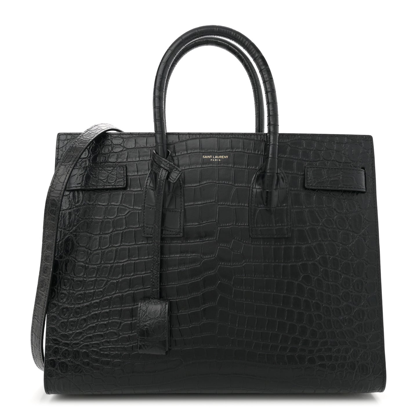 Calfskin Crocodile Embossed Small Sac de Jour Black