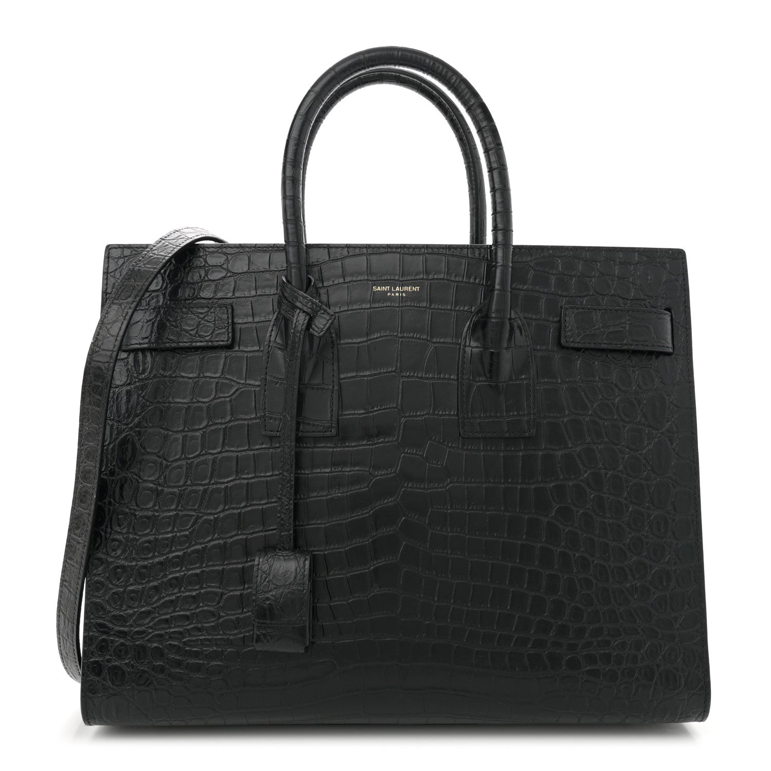 Saint Laurent Calfskin Crocodile Embossed Small Sac de Jour Black 1 of 13