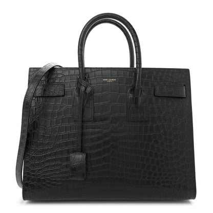 Saint Laurent Calfskin Crocodile Embossed Small Sac de Jour Black 1 of 13