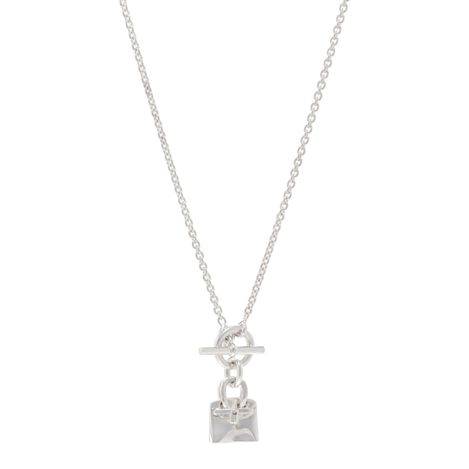 Hermes Sterling Silver Birkin Amulette Pendant Necklace 1 of 5